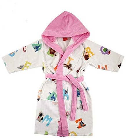Gabel - Accappatoio BABY - ALFABETO - Morbida Spugna Cimata di Puro Cotone 100% (Rosa, Taglia XS (1/2 Anni))