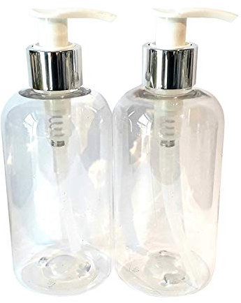 Detail Solutions 2 X 250ml Empty Clear Plastic Bottle with Silver White Lotion Pump Dispenser