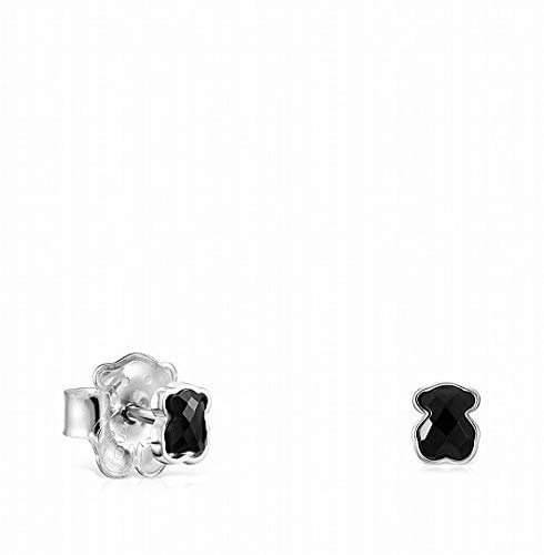 TOUS Damenohrringe aus Sterlingsilber mit Druckknopfverschluss und 4 mm facettiertem Onyxmuster, vielseitig und stilvoll, Mini-Farbkollektion