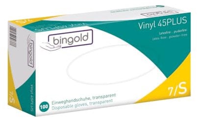 Einweghandschuhe Einmalhandschuhe Bingold Vinyl 45Plus - puderfrei - 100 Stück (S)