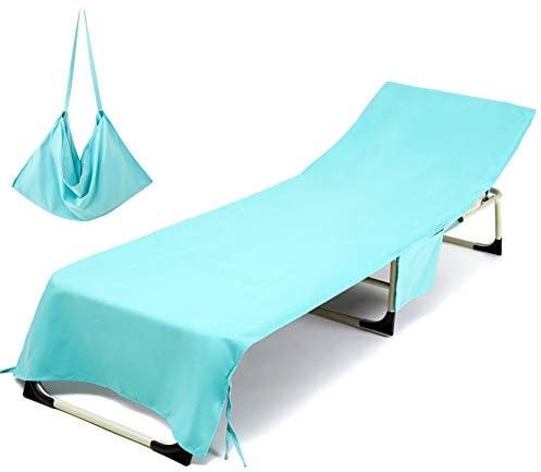 Ezoon Portable Beach Towels Beach Chair Cover Microfiber Swim Sunbathing Sports Towel,Ultra-absorbent Sun Bed with Side Pocket,Holiday Sun lounger Mat