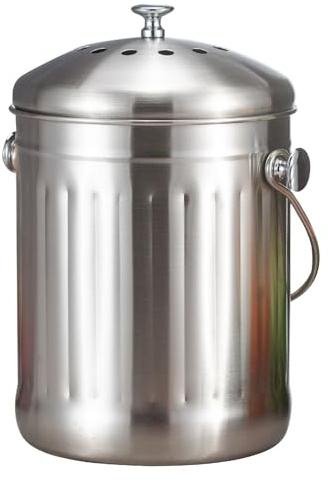Smartbin 5 litres 5L Poubelle à Compost Cuisine en Acier Inoxydable Poubelle Organique avec Filtre à Charbon de Table Seau Composteur de Jardin Poubelle Organique sous Evier avec Couvercle Argent