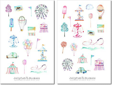 Freizeitpark Sticker Set - Journal Sticker, Sommer, Familie, Freunde, Urlaub, Ferien, Ausflug, Freizeit, Park, Tagebuch, Themenpark