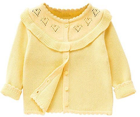 JEATHA Baby Mädchen Strickpullover Langarm Cardigan Tops aus Baumwolle Strickjacke Gestrickt Sweater Pullover Niedlicher Strick Shirts Kinderjacke e_Gelb 86-92
