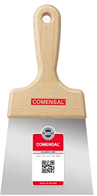 COMENSAL® Spatola Francese per Stucco 120 mm - Spatola per Stucco - Spatola in Acciaio Inossidabile - Spatola Trapezoidale con manico in legno - Cazzuola da muratore - Made in EU