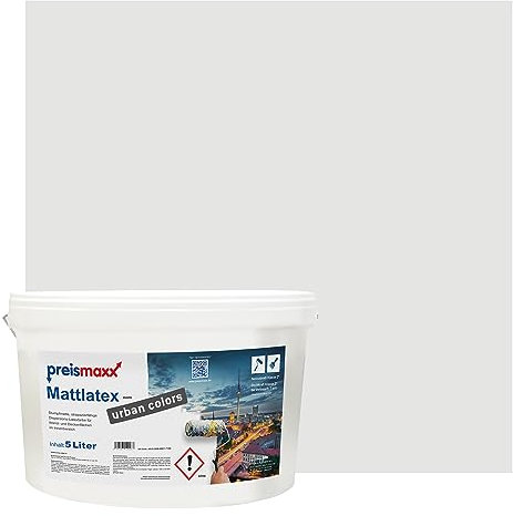 Preismaxx Mattlatex Farbe für Innen urban colors, bunte Wandfarbe Latexfarbe matt, grau, silbergrau, silver grey 5L