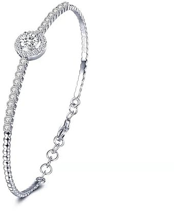 StarGems 0,5 ct Moissanit 925 Silber platinierter Zirkonia umgebenes verstellbares rundes Armband B4689