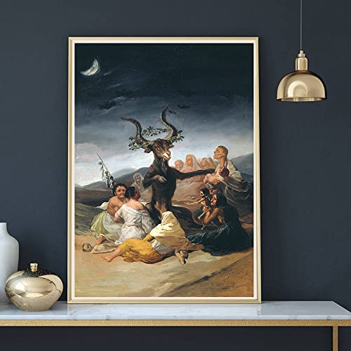 TANYANG Hexen Sabbat Francisco Goya Vintage Poster Antike Malerei Wandkunst Bild Teufel Satan Gehörnte Ziege Leinwand Print Dekoration 50X70Cm Kein Rahmen