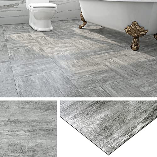 Livelynine Dalle PVC Adhesive Sol Imitation Bois Lino Sol Adhesif Salle de Bain Lame PVC Adhesive Sol Bois Gris Autocollant de Sol Auto-Adhésif 30x30cm Autocollant Sol Cuisine, 4 Dalles