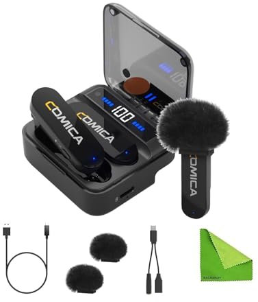 Comica Vimo S-MI 2.4G Mini Micro Cravate sans Fil Double Canal avec étui de Charge Double émetteur et 1 récepteur Micro Revers pour Interview