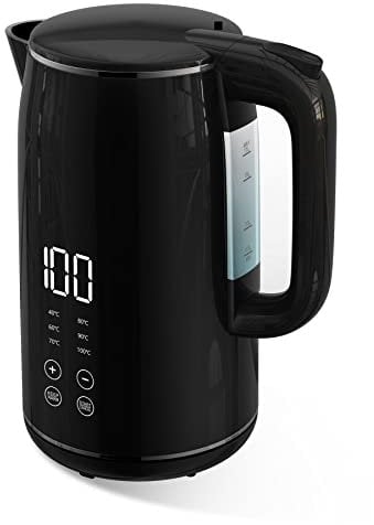 Kalorik TKG JK 2000 Wasserkocher mit Temperatureinstellung, digital, schnurlos, 1,7 Liter Fassungsvermögen, Schwarz, TKG JK 2000
