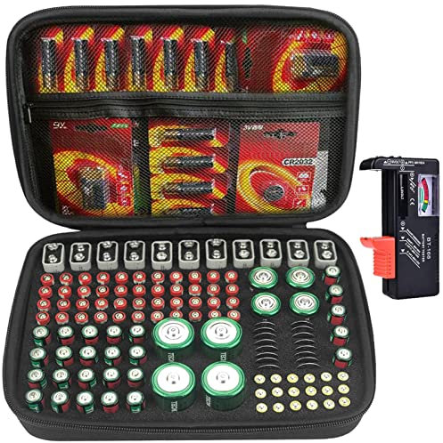 SORFHOUR Batteriegehäuse, 130+ Steckplätze, große Organizer-Aufbewahrungsbox, Halterung für 2 A, 3 A, 4 A, C, D, 9 V, 3 V Lithium-Knopfbatterien (inklusive Tester, ohne Batterien)