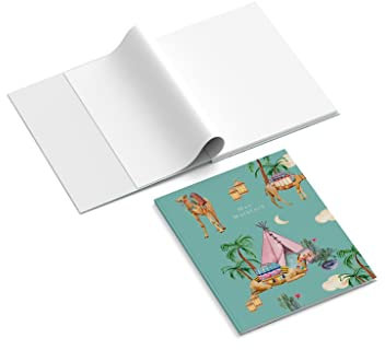 Skizzenbuch personalisiert mit Name + Titel | Kamele & Palmen | 210 x 297 mm | Hardcover | türkis | Papier 120 g/m² | Blanko Innenseiten | Malbuch | Erinnerungsbuch | Zeichnungen | Notizen