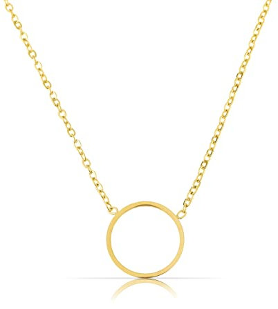 Made by Nami Minimalistische Halsketten mit Anhänger • Dezente Damen Edelstahl Halskette mit starkem Karabiner-Verschluss • Choker-Kette Frauen & Mädchen • Filigrane Gliederkette (Kreis Gold)
