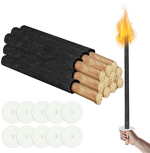 Yakimz Torce di cera, 10 pezzi, fiaccole in cera, tempo di combustione 100 min, incl. protezione per le mani e manico extra lungo, torce di cera per escursioni con fiaccole e feste in giardino