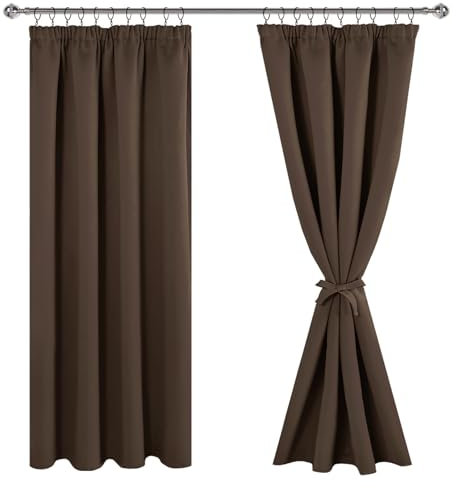 JIUZHEN Vorhänge mit Kräuselband Gardinen Wohnzimmer Verdunklungsvorhänge Vorhang Blickdicht Vorhänge Schlafzimmer Thermovorhang Braun, H200 x B140 cm,2er Set