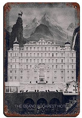 KOURT The Grand Budapest Hotel Vintage Movie Poster Retro Poster Metal Tin Sign Chic Art Retro Iron Painting Bar People Cave Cafe Family Garage Poster Wall Decoration 8x12inch(20x30cm)