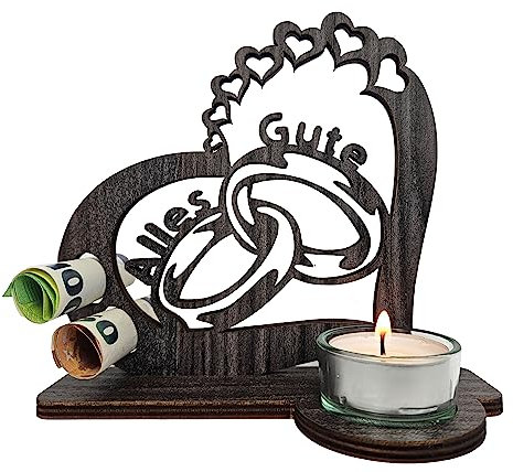 Waluna® Hochzeitsgechenk für Brautpaar Alles Gute zum Hochzeitstag Teelichthalter Geldgeschenk zur Hochzeit oder Verlobung Eheringe Hochzeitsdeko kerzenhalter Tischdeko