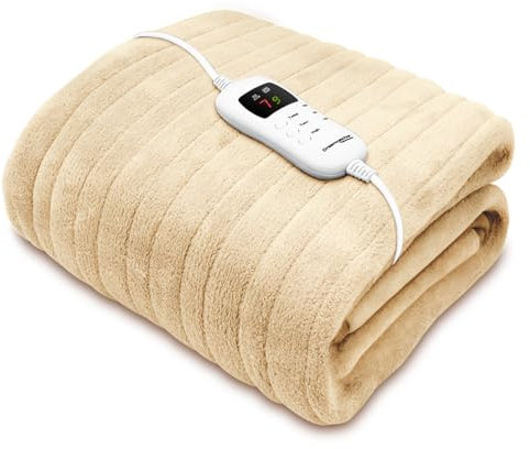 Dreamcatcher Cream Heated Throw Electric Blanket, 160 x 120cm Heated Blanket Machine Washable Soft Micro Fleece Electric Throw Overblanket with 9HR Timer and 9x Control Heat Settings