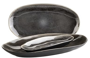 MÄSER 934070 Serie Niara Organic, modernes Plattenset für 4 Personen in aufregendem Vintage Look, 3-teiliges Platten Set mit besonderer Glasurkombination in Schwarz und Braun, Steinzeug