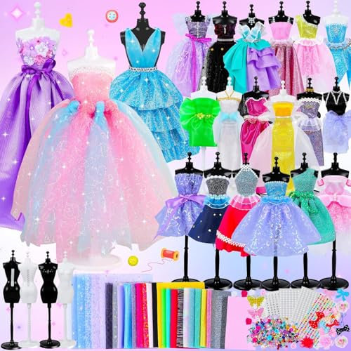GOLMUD 1000+ PCS Kreatives DIY Bastelset für Mädchen, Modedesign Set mit 4 Mannequins, Stoff & Zubehör, Pädagogisches Lernspielzeug, für Ideales Geschenke ab 6 7 8 9 10 11 12 Jahren