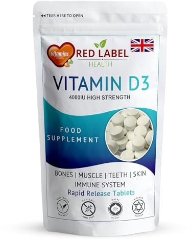 Red Label Health Vitamin D3 4000 IU, Pack of 200 Vitamin D Tablets (6+ Months Supply), Healthy Teeth & Bones, Supports Immune System, High Strength Vitamin D Supplement for Men & Women, UK-Made