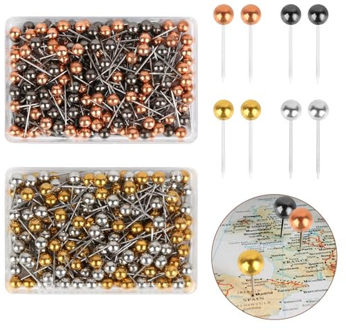 FAMCUCHE 400 Pieces Map Pins, Drawing Pins for Notice Board with Plastic Round Head and Steel Needle Points, 4 Colors Cork Board Pins for World Map, Cork Board, Fabric Marking, XXX-JE513958_01
