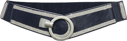 Caspar GU315 Damen elastischer breiter Glitzer Strass Taillengürtel, Farbe:dunkelblau, Gürtelgröße:83 [für Körperumfang 90-110 cm]