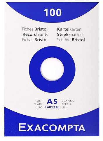 Exacompta 13308E Karteikarten, ungelocht, ungelocht, 148 x 210 mm, für Tintenstrahldrucker, Laserdrucker und Kopierer, Weiß, 10 Packungen à 100 Stück