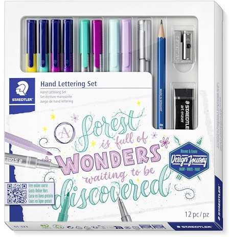 STAEDTLER Hand Lettering Set Anfänger – 13-teilig, Einsteiger | Fineliner, Textsurfer, Metallic Pen & Kalligraphie – für Brush Lettering – Art.-Nr. 61 323