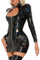 Maeau Damen Latex Rock Kurz Wetlook Hüftkleid Mini Metall Rock Sexy Brustfrei Catsuit Playsuit Glitzer Ganzkörper Jumpsuit Overall Eng Frontreißverschluss Bodysuit Katze Trikot XL