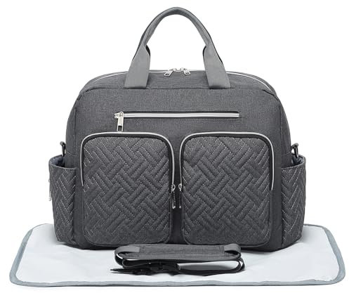 KONO Baby Wickeltasche Weekender Travel Windel Tote für Mama und Papa Convertible Messenger mit isolierten Taschen (große Tasche mit Wickelauflage dunkelgrau)