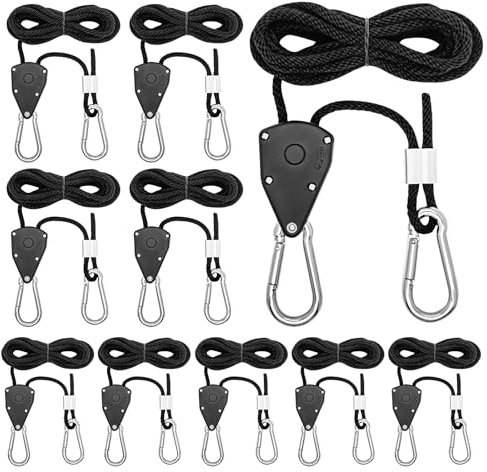 qianduoduo 10 Stück Ratchet Hanger,Duty Heavy Rope Seilratsche mit Haken,Einstellbare Seil Seilhaken Ratsche Seilratsche 2M,1/8 Zoll für Pflanzen, Ventilatoren & Lampen