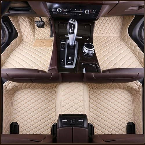 Fussmatten Auto für Audi A4 MK B8 2007-2015, PU-Leder Auto Fussmatten Set wasserdichte rutschfeste Teppich Interieur-Accessoires,Beige