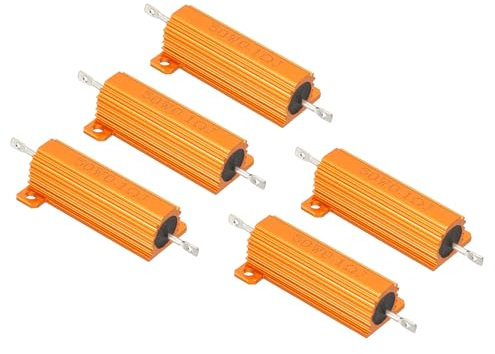 PATIKIL 5 Stk 50W 0.1 Ohm 5% Toleranz Aluminum Gehäuse Widerstände Set Widerstand Sortiment mit Schrauben Drahtgewickelte Potentiometer Leistung für Maschinen Elektronik DIY Projekt Golden