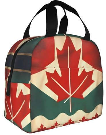 HJLUUFT Bolsa de almuerzo portátil con diseño de bandera de Canadá retro, bolsa térmica para lonchera Bento, ideal para adultos y niños pequeños