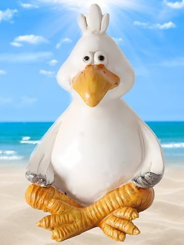 Pommerntraum ® | WohnDeko Maritime Dekofigur Sammlerfigur Yogafigur Möwe Seemöwe Vogel beim Yoga Pilates Sport XL (03)