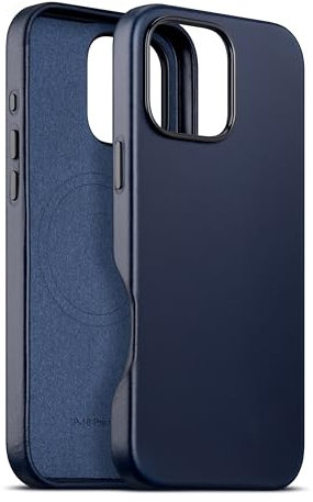 maogoam for iPhone 16 Pro Case Leather 6.3 inch, Compatible With MagSafe, Genuine Veg-Tanned Oil Wax Top-Grain Leather, Metal Buttons & Camera Bump Frame, Elegant Style, Blue