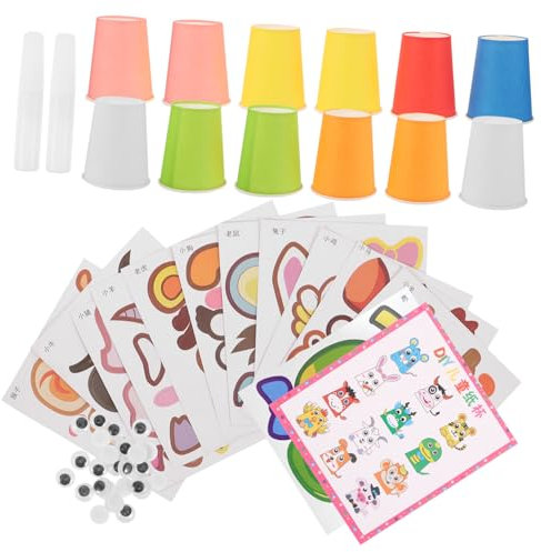 Vaguelly 1 Set pittura su bicchieri di carta tazze della giungla forniture fai da te per bambini kit creativi bambini animals bicchieri di carta fai da te forniture artigianali per bambini