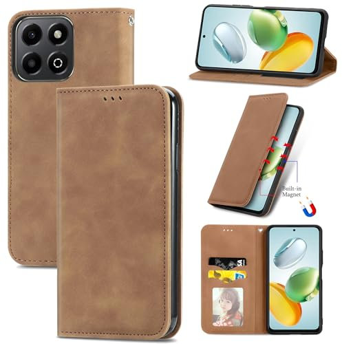 Cracedily for Honor 200 Smart Case, Wallet Case Flip Leather with Card Holder Magnetic Closure Shockproof Kickstand Protective Phone Cases Cover for Honor 200 Smart, Coffee