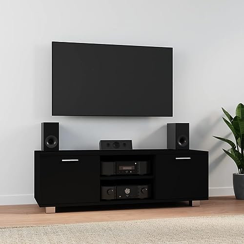 Homgoday Meuble TV noir 120 x 40,5 x 35 cm en bois multicouche, meuble TV meuble bas pour TV pour table de salon industriel, support TV salon