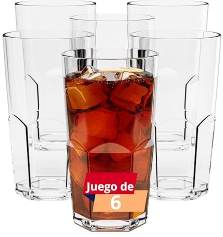 Verres Cocktail Gobelets Plastique Dur Incassable Réutilisables | Sans BPA - Aspect verre 0,57L | Fabriqués en U.E | Lot de 6 Verres