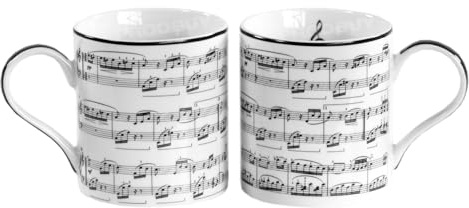 Darthome Set of 4 Black & White Music Sheet Coffee Mugs 10oz Black & White China Ceramic