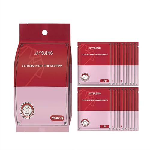 Lot de 20 lingettes détachantes humides, emballées individuellement, détachant instantané pour vêtements et tissus d'ameublement, détachant d'urgence pour voyages, camping et lessive quotidienne (1