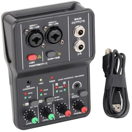 Console de mixage audio à 2 canaux, système de console de carte son USB pour podcasting en direct