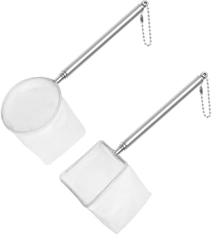 Fish Nets, 1pcs Square and 1pcs Circular Mini Nets with Retractable Stainless Steel Handles for Aquariums & Small Ponds