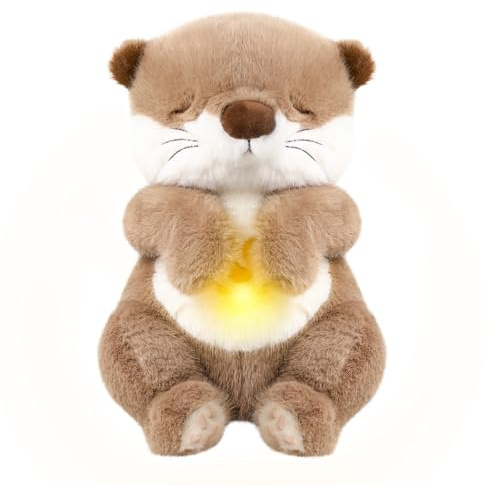 Otter Kuscheltier Beruhigend Atmendes Kuscheltier mit Musik Baby Geschenk | Simuliertem Atem, Musik und Nachtlicht,Atembewegung Begleiten Sie Kinder,Einstellbare Lautstärke,Maschinenwaschbar