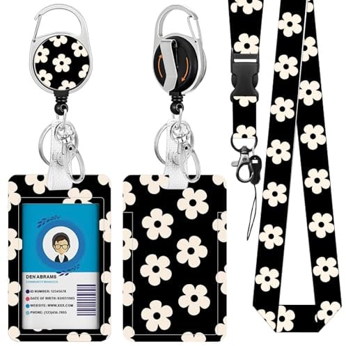 Schlüsselbänder für den Hals mit Ausweishalter, kleine Blume, Ausweishalter mit einziehbarem Schlüsselband und Rollenclip, für Lehrer, Krankenschwester, Büro, mit Namensschild