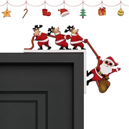 LXONTSG Weihnachtsdeko Tür Mit Weihnachtsmann Elch, Türdeko Weihnachten Dekoration, Türrahmen Deko Weihnachten, Lustige Geschenke, Christmas Door Cover, Weihnachts Deko Für Türen Fenster Wand (A)
