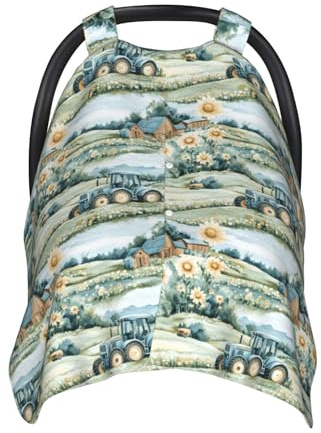 Autositzbezüge, Motiv: Land-Sonnenblumen, Traktor-Druck, atmungsaktiv, Stillbezug, Kinderwagen-Bezug, Mehrzweck-Baldachin, für Jungen und Mädchen